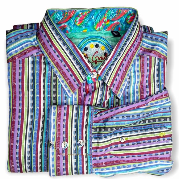 Robert Graham Flip Cuff Button Down Shirt Size XL Long Sleeve Colorful Stripes - Picture 9 of 12
